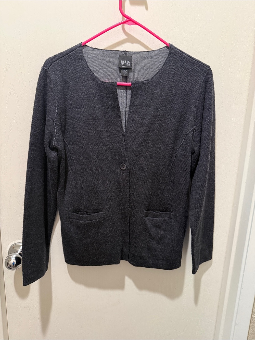 Eileen Fisher Charcoal Gray Single-Button Knit Jacket